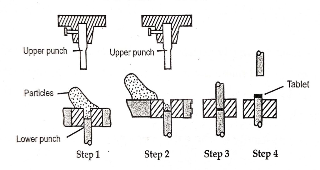 Steps involved in compression of granules into tablet