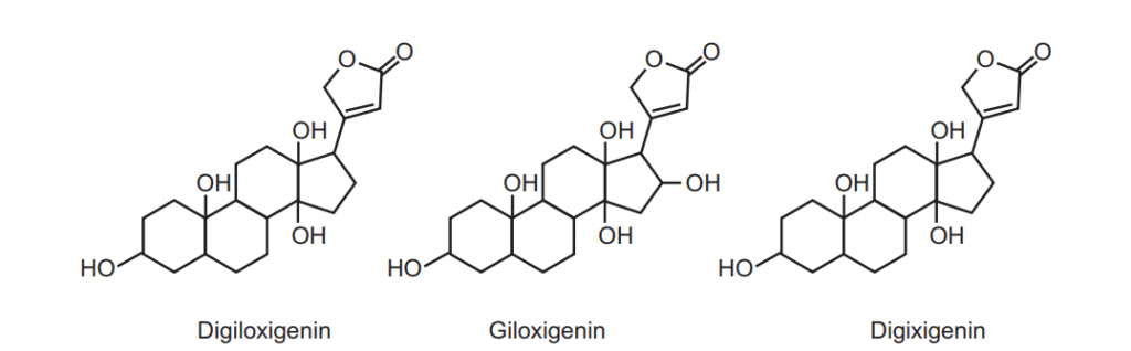 Chemical structures of Digitoxigenin, Gitoxigenin and Digixigenin