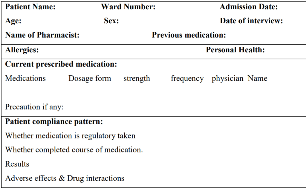 Patient medication history Form